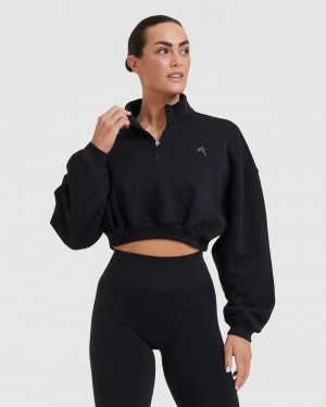 Oner Active All Day Cosy Crop 1/4 Zip Sweatshirts Schwarz | SIBQDLE-15