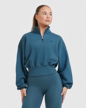 Oner Active All Day Crop 1/4 Zip Sweatshirts Blau | PDZLSHN-28