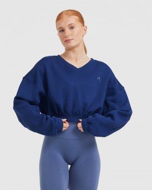 Oner Active All Day Laufschuhe Oversized V-Neck Sweatshirts Blau | LVUDGZA-74