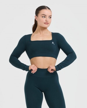 Oner Active Effortless Square Neck Crop Long Sleeve T-shirts Blau | CDRWUQO-28