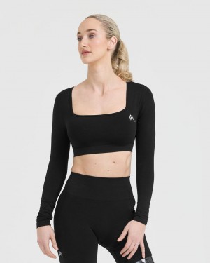 Oner Active Effortless Square Neck Crop Long Sleeve T-shirts Schwarz | KOEHTIL-31