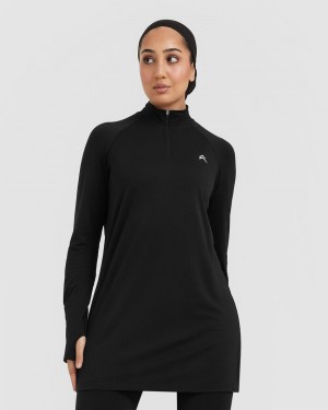 Oner Active Go To Seamless Loose Long Sleeve Longline T-shirts Schwarz | KLQYIXA-37