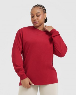 Oner Active Klassische Mirror Graphic Oversized Long Sleeve T-shirts Rot Bordeaux | LHUTWCG-46