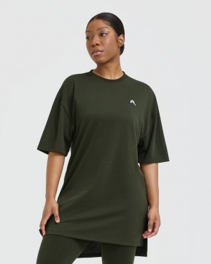 Oner Active Klassische Oversized Longline T-shirts Khaki | UPAZDJC-30