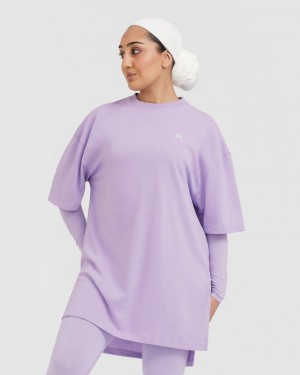 Oner Active Klassische Oversized Longline T-shirts Lila | AWXLZJT-01