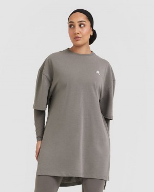 Oner Active Klassische Oversized Longline T-shirts Grau | OWREMFP-39