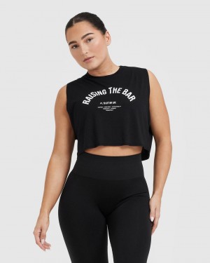 Oner Active Raising The Bar Graphic Muscle Crop T-shirts Schwarz | ZVNMIHQ-84