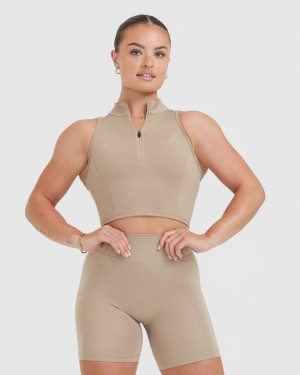 Oner Active Timeless Half Zip Crop Tank T-shirts Grau | RVLZIBO-08