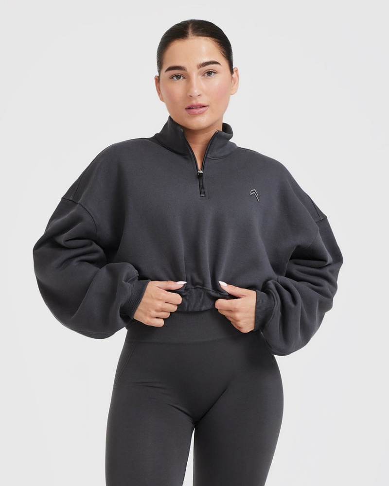 Oner Active All Day Cosy Crop 1/4 Zip Sweatshirts Schwarz | RALOJKI-91