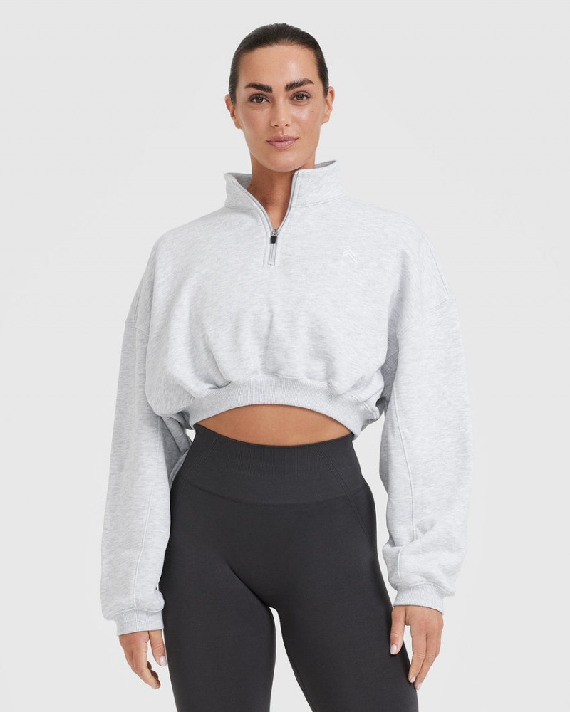 Oner Active All Day Cosy Crop 1/4 Zip Sweatshirts Hellgrau | NGHJUBA-98