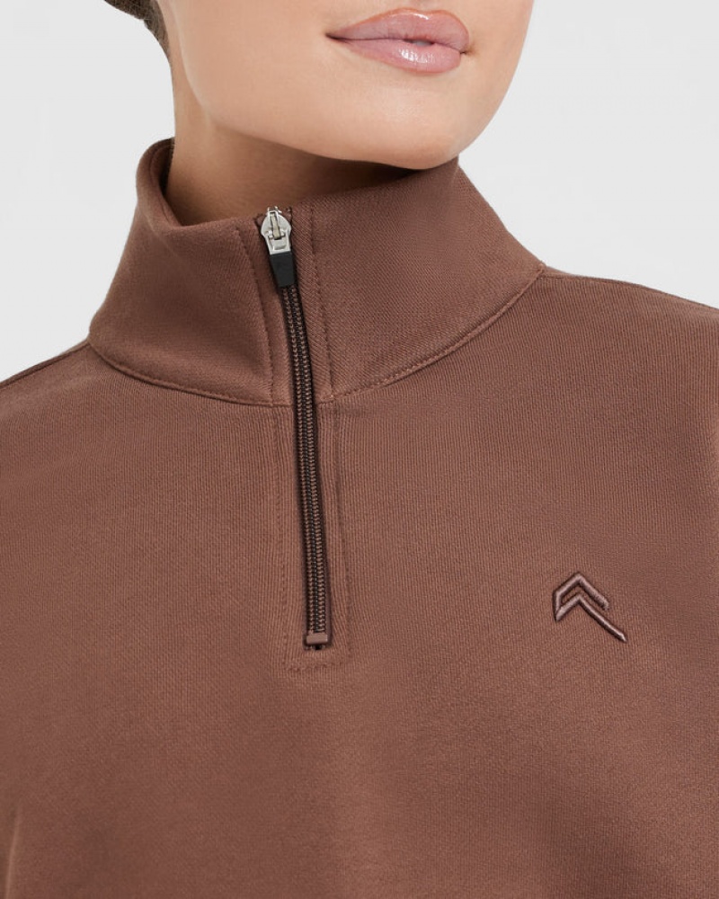 Oner Active All Day Crop 1/4 Zip Sweatshirts Braun | VKRXLGS-17