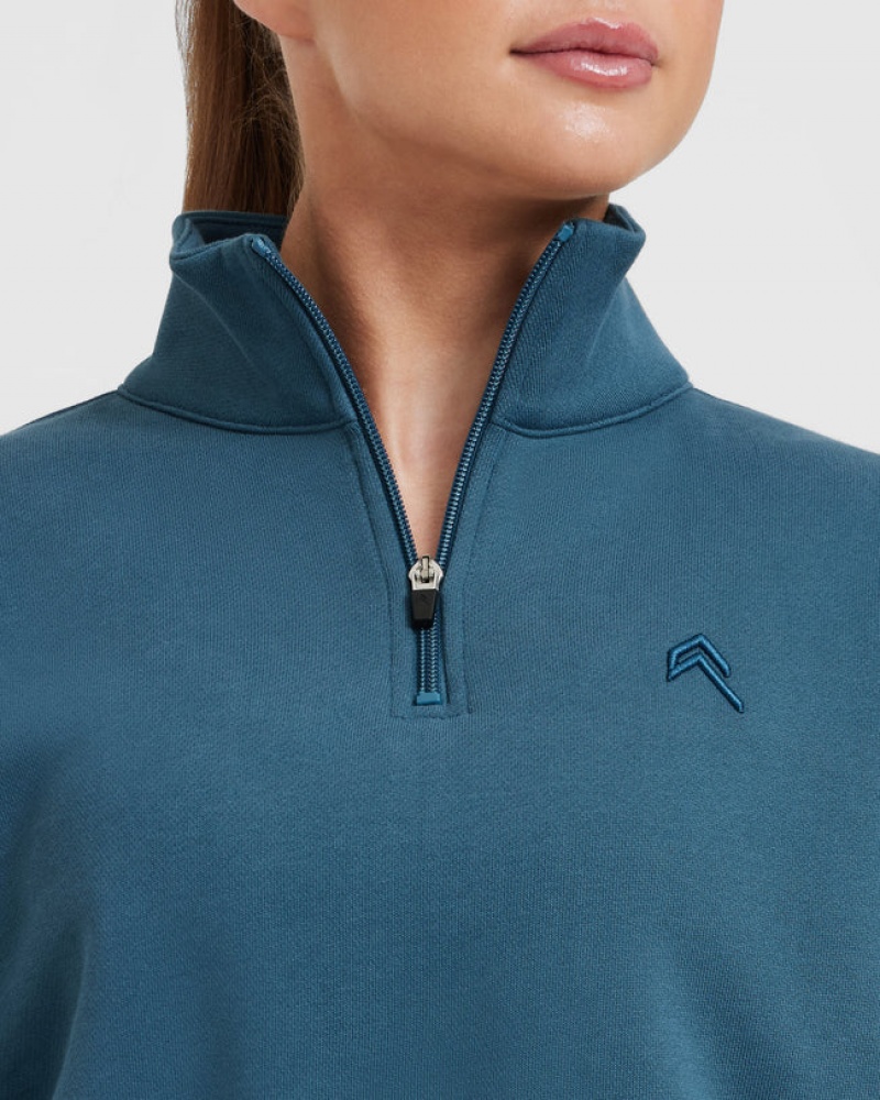 Oner Active All Day Crop 1/4 Zip Sweatshirts Blau | PDZLSHN-28