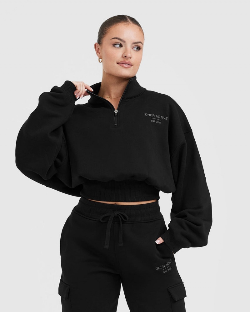 Oner Active All Day Est 2020 Crop 1/4 Zip Sweatshirts Schwarz | WKSLIBJ-98