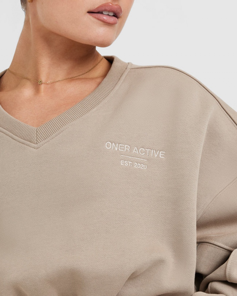 Oner Active All Day Est 2020 Crop V-Neck Sweatshirts Grau | WVJSHUE-67