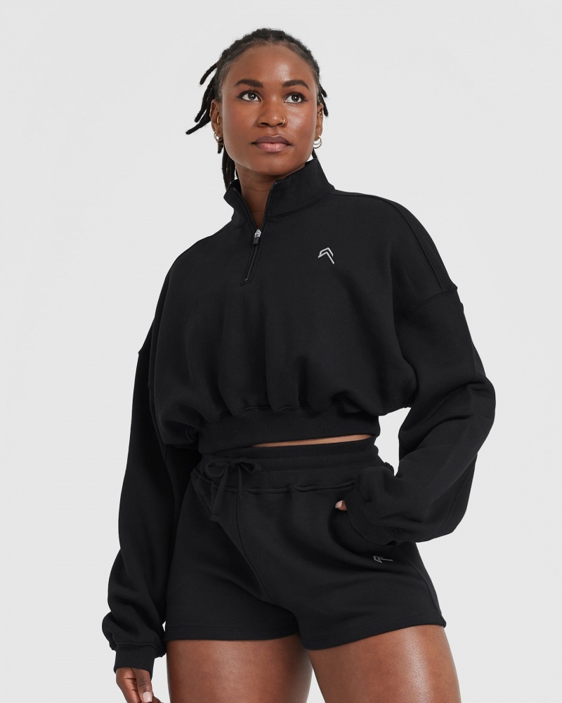 Oner Active All Day Laufschuhe Crop 1/4 Zip Sweatshirts Schwarz | ZHMNEDX-05