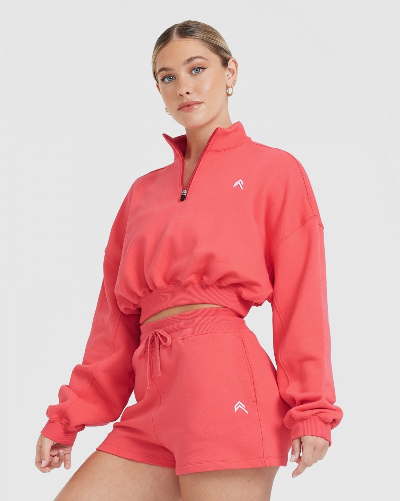 Oner Active All Day Laufschuhe Crop 1/4 Zip Sweatshirts Rot | ZCLWSXE-63