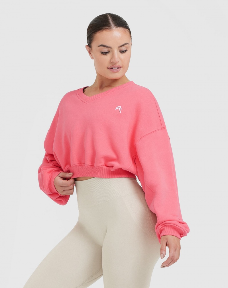 Oner Active All Day Laufschuhe Oversized V-Neck Sweatshirts Rosa | ZQVOETB-01