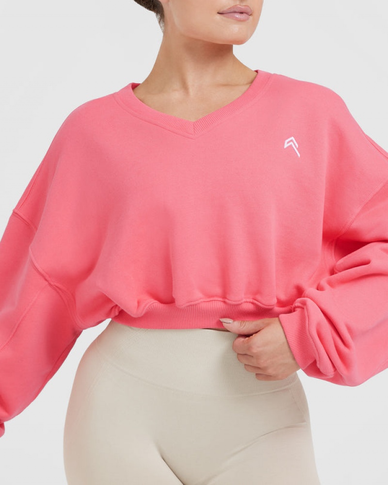 Oner Active All Day Laufschuhe Oversized V-Neck Sweatshirts Rosa | ZQVOETB-01