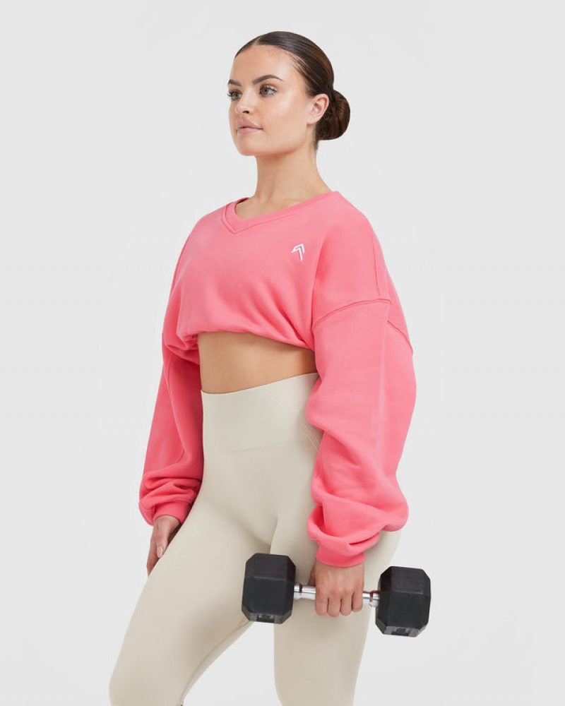 Oner Active All Day Laufschuhe Oversized V-Neck Sweatshirts Rosa | ZQVOETB-01