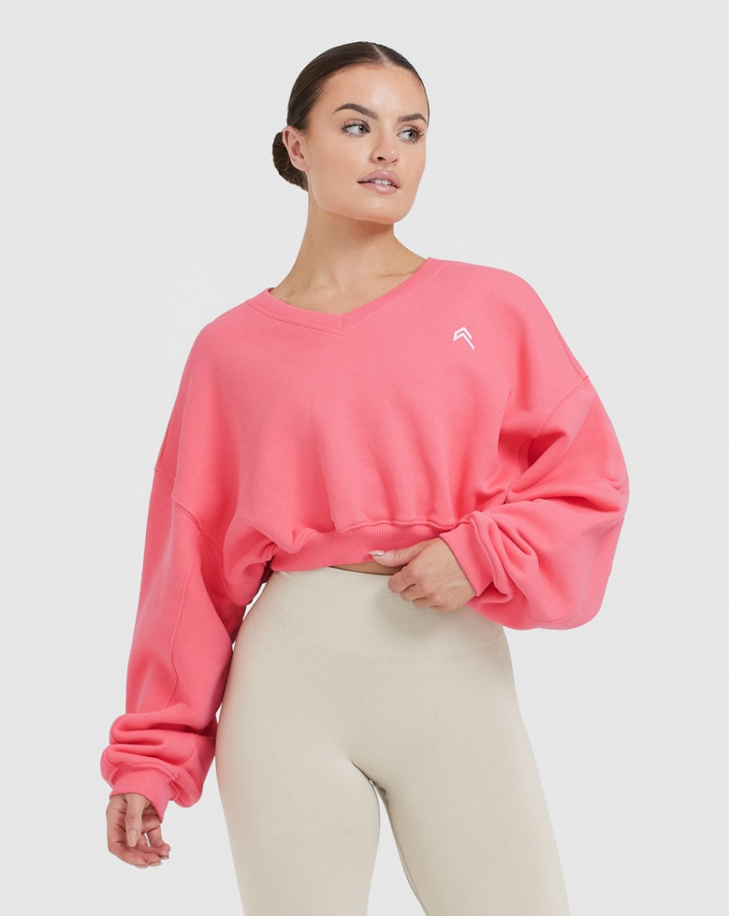 Oner Active All Day Laufschuhe Oversized V-Neck Sweatshirts Rosa | ZQVOETB-01