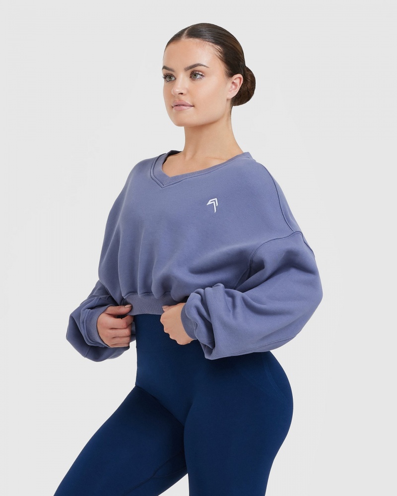 Oner Active All Day Laufschuhe Oversized V-Neck Sweatshirts Blau | THQZEFJ-69