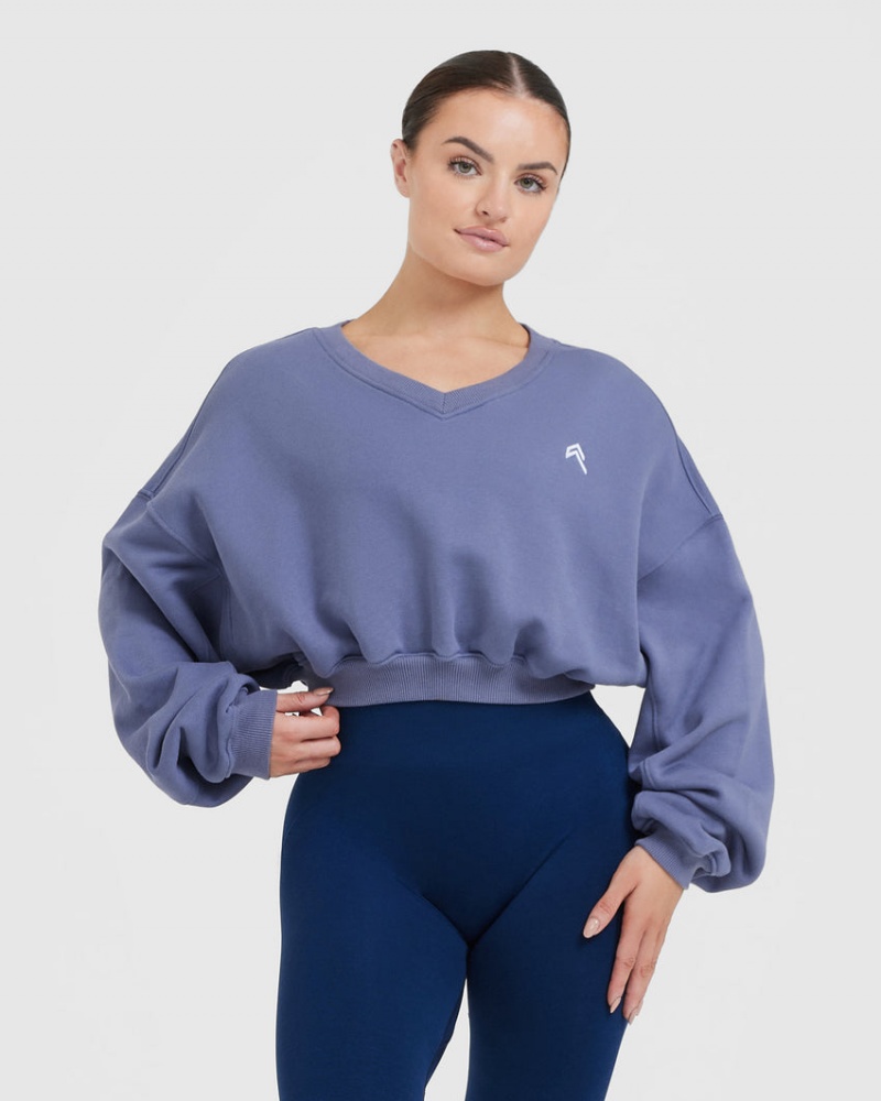 Oner Active All Day Laufschuhe Oversized V-Neck Sweatshirts Blau | THQZEFJ-69