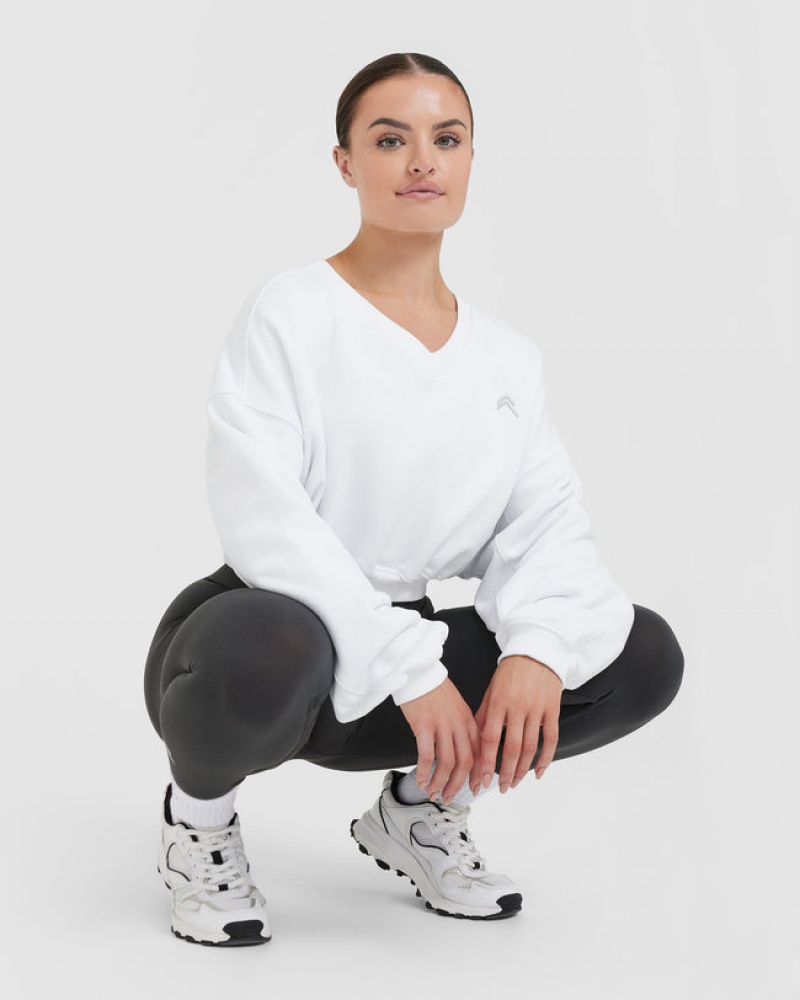 Oner Active All Day Laufschuhe Oversized V-Neck Sweatshirts Weiß | BVKNUZY-47