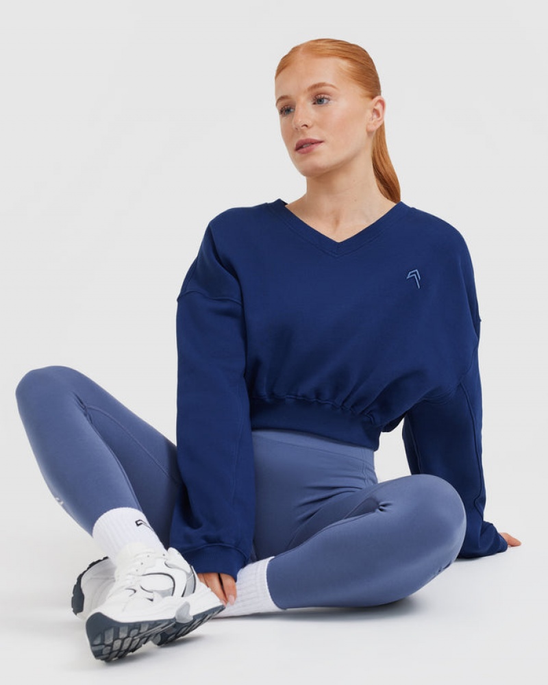 Oner Active All Day Laufschuhe Oversized V-Neck Sweatshirts Blau | LVUDGZA-74