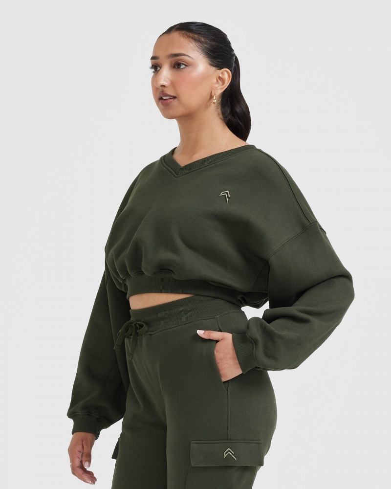 Oner Active All Day Laufschuhe Oversized V-Neck Sweatshirts Khaki | BYLFKAO-42