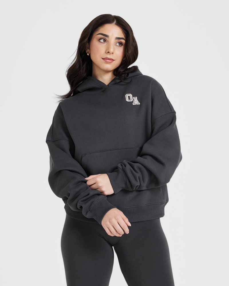 Oner Active All Day Varsity Oversized Hoodie Schwarz | NJIHCMV-94