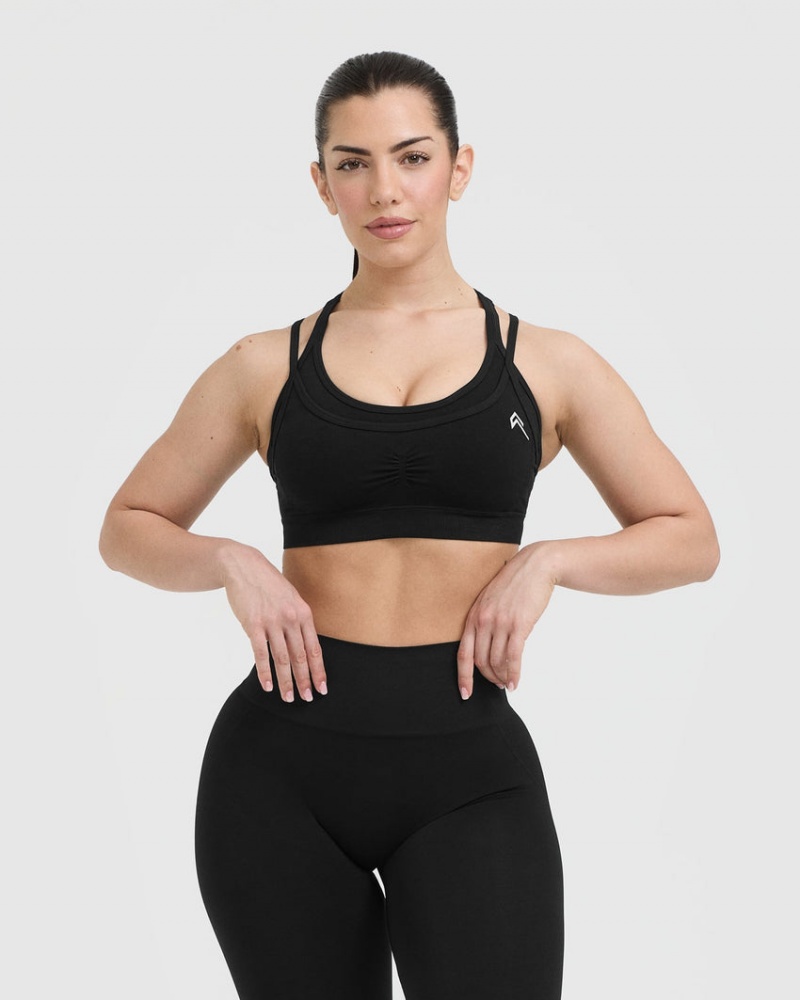 Oner Active Effortless Seamless Layered Sports Bras Schwarz | XMFYZHR-73