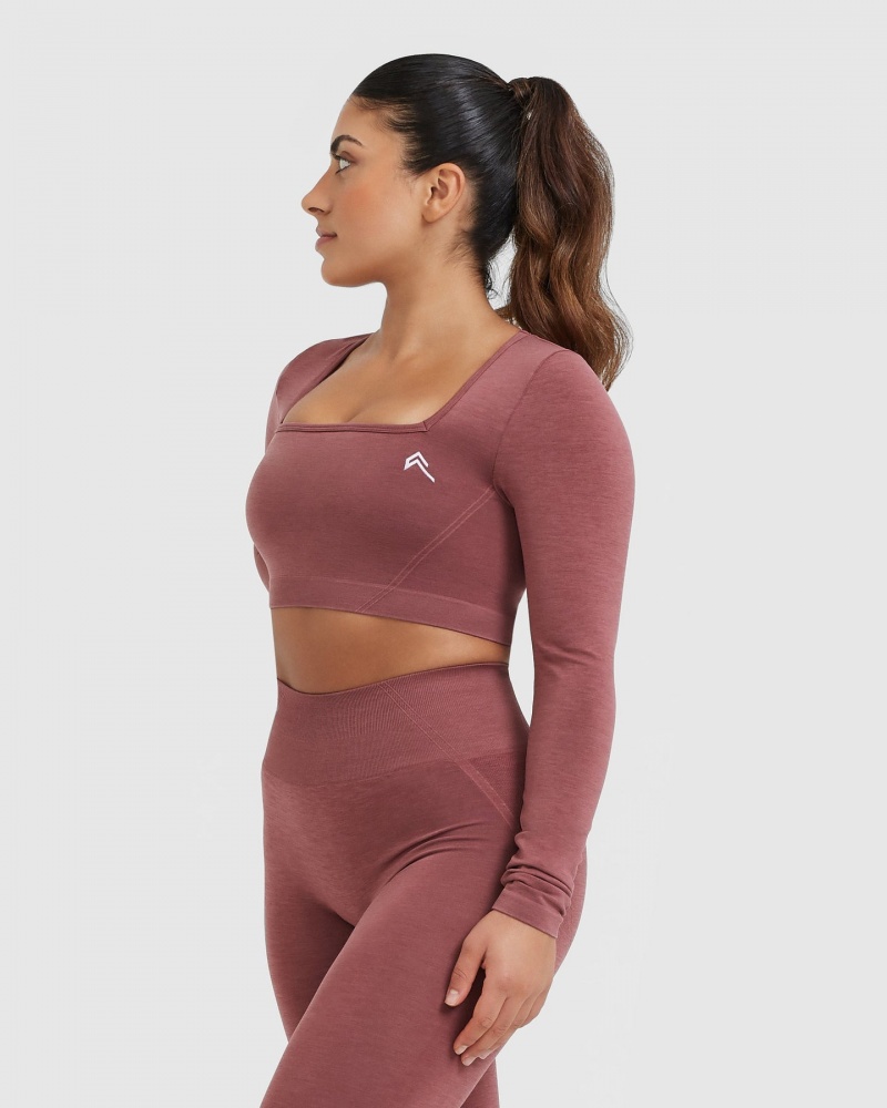 Oner Active Effortless Square Neck Crop Long Sleeve T-shirts Rosa | RLGTEDQ-92