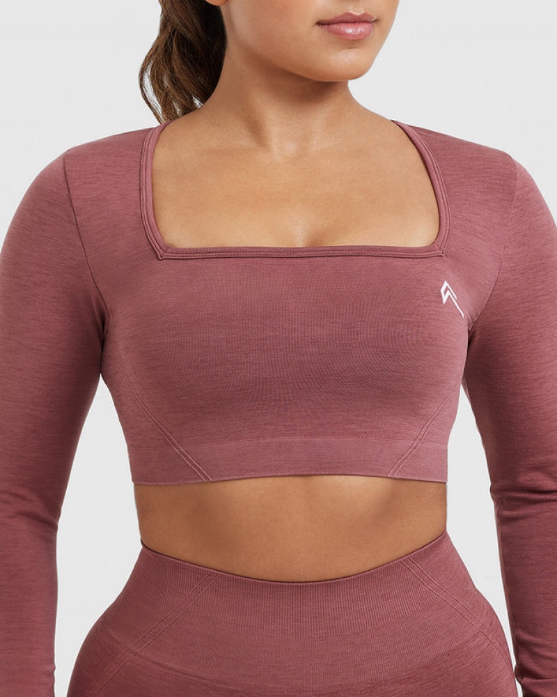 Oner Active Effortless Square Neck Crop Long Sleeve T-shirts Rosa | RLGTEDQ-92