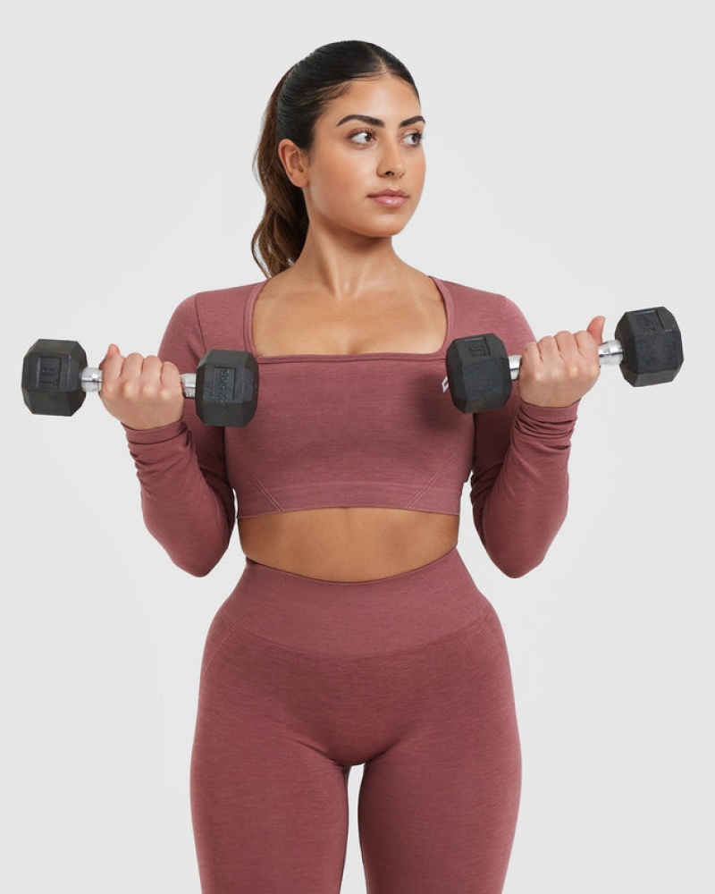 Oner Active Effortless Square Neck Crop Long Sleeve T-shirts Rosa | RLGTEDQ-92