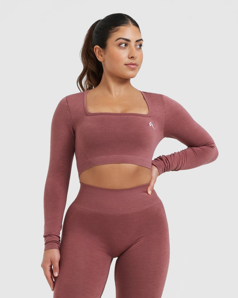 Oner Active Effortless Square Neck Crop Long Sleeve T-shirts Rosa | RLGTEDQ-92