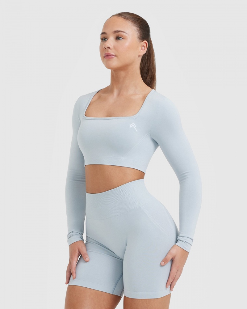 Oner Active Effortless Square Neck Crop Long Sleeve T-shirts Blau | PZXOERN-35