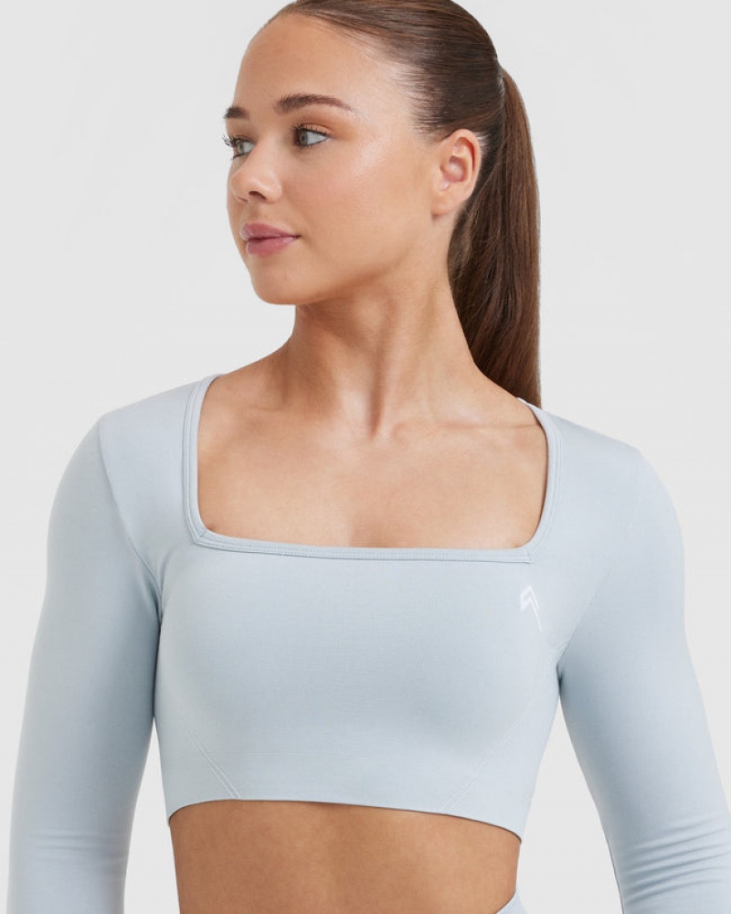 Oner Active Effortless Square Neck Crop Long Sleeve T-shirts Blau | PZXOERN-35