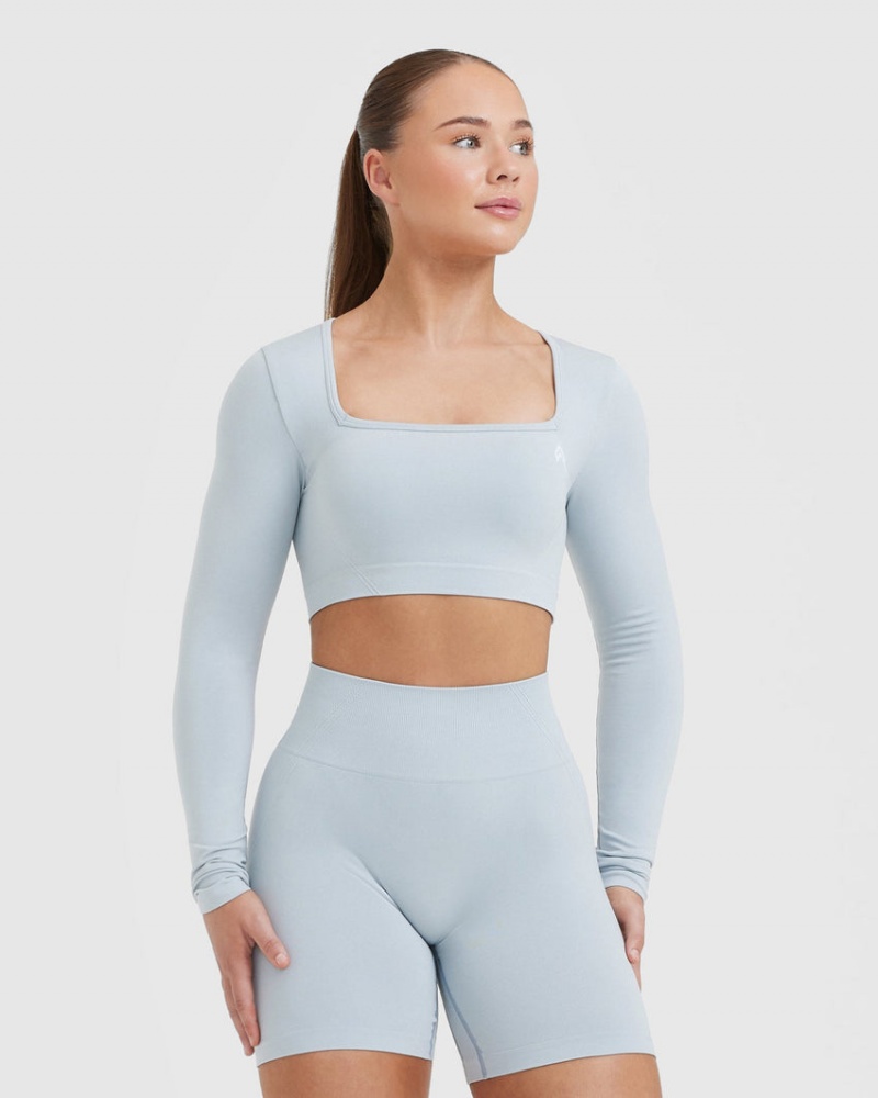 Oner Active Effortless Square Neck Crop Long Sleeve T-shirts Blau | PZXOERN-35