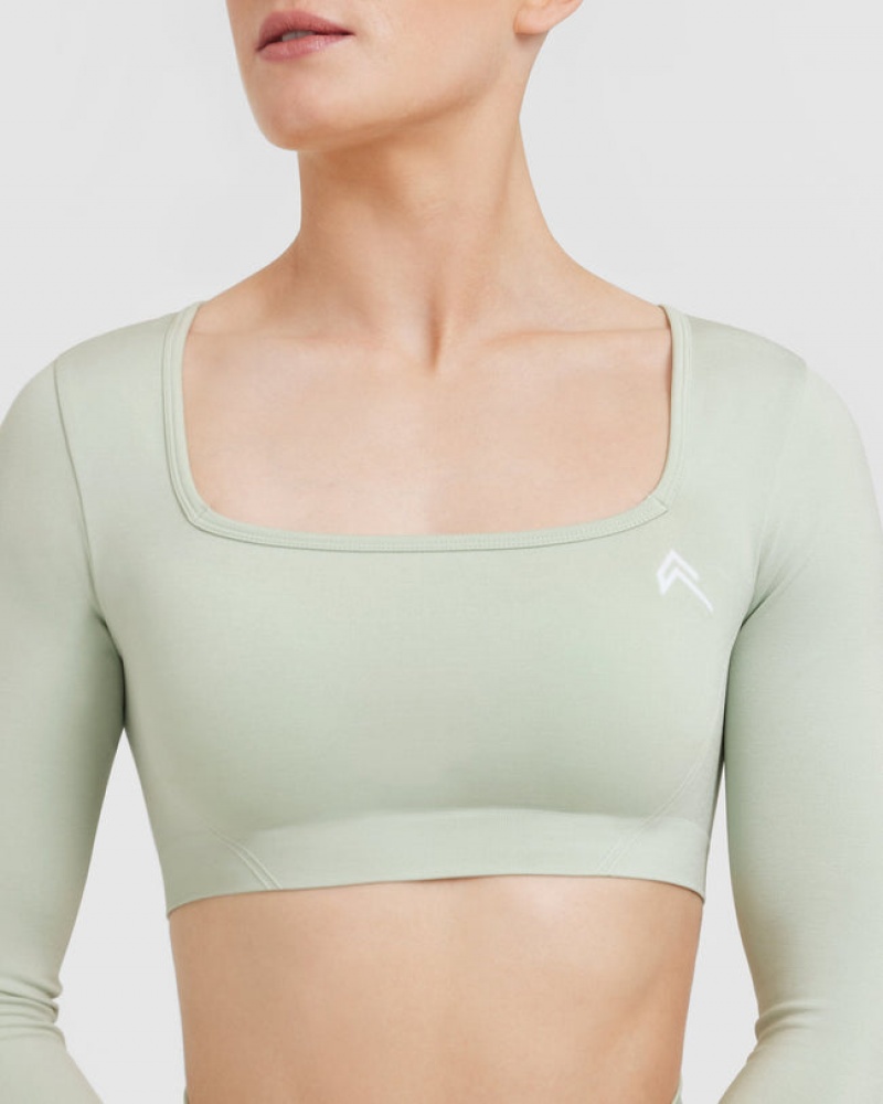 Oner Active Effortless Square Neck Crop Long Sleeve T-shirts Grün | WUCSZKY-82