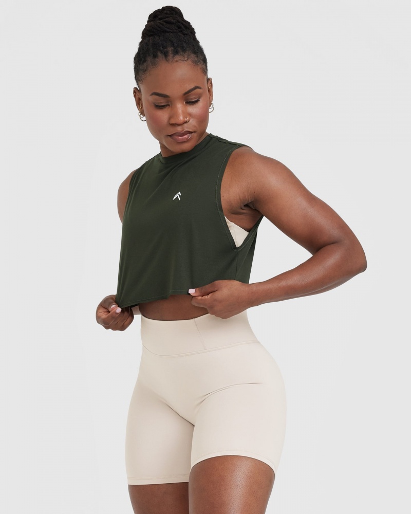 Oner Active Go To Muscle Crop T-shirts Khaki Grün | EOSDJLZ-76