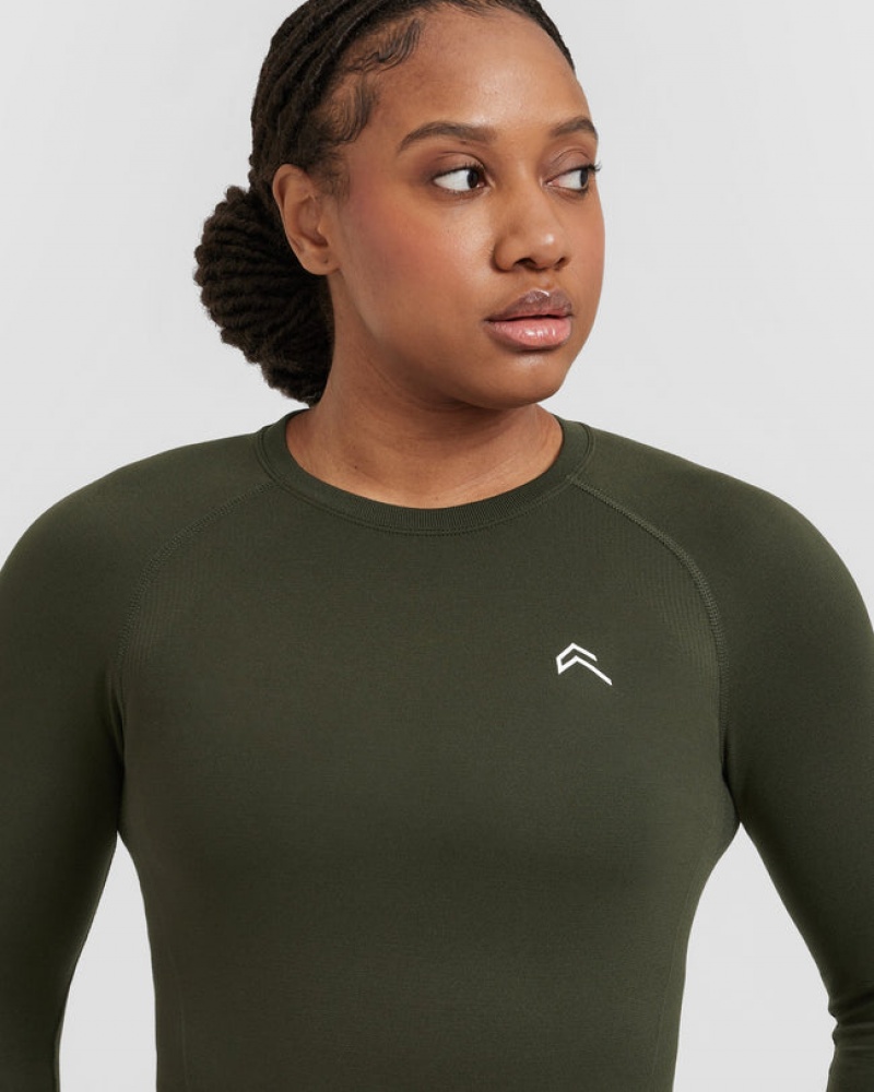 Oner Active Go To Seamless Fitted Long Sleeve T-shirts Khaki | HKSBTCJ-38