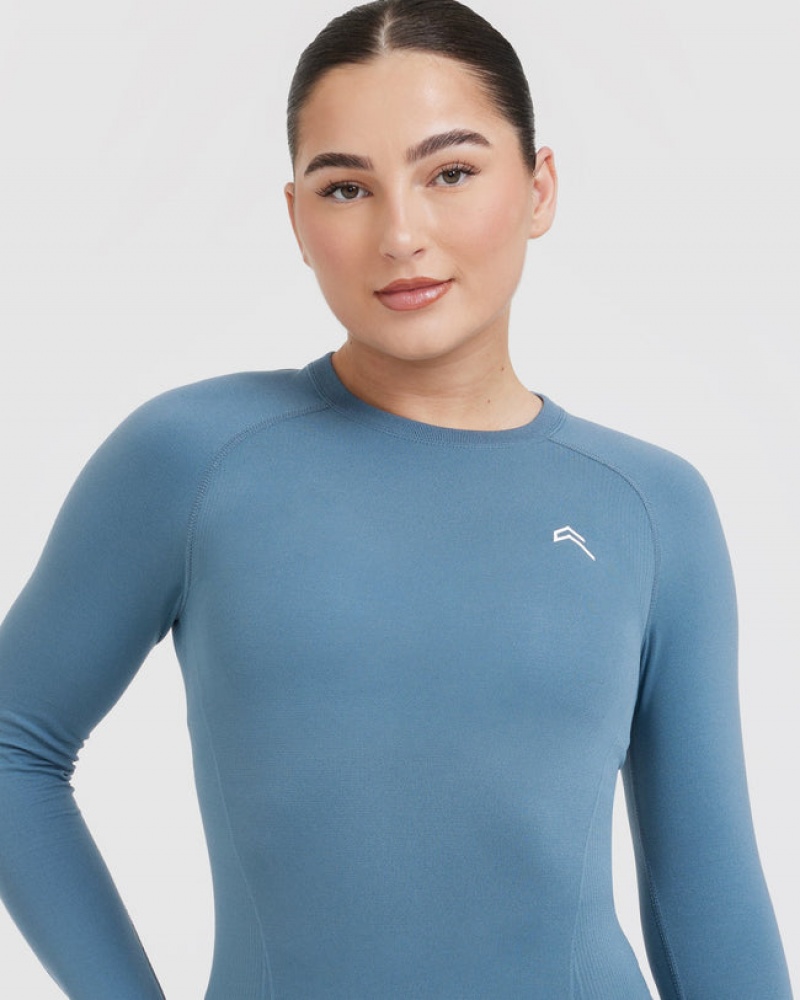 Oner Active Go To Seamless Fitted Long Sleeve T-shirts Blau | QRIPYDK-42