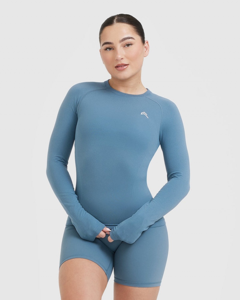 Oner Active Go To Seamless Fitted Long Sleeve T-shirts Blau | QRIPYDK-42