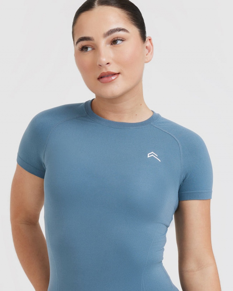 Oner Active Go To Seamless Fitted T-shirts Blau | KZQUJND-97