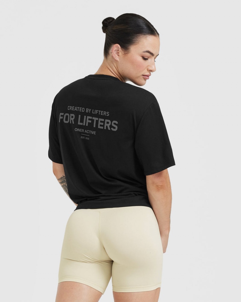 Oner Active Klassische Lifters Graphic Oversized Laufschuhe T-shirts Schwarz | BXFVPOA-52