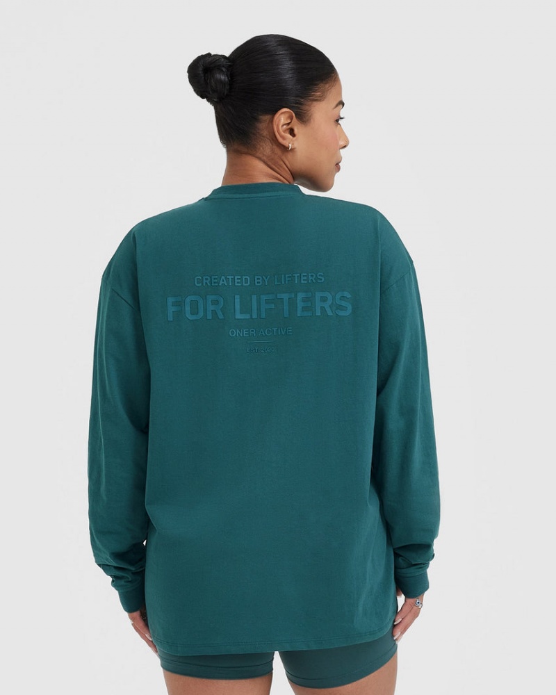 Oner Active Klassische Lifters Graphic Oversized Laufschuhe Long Sleeve T-shirts Blau Türkis | TFODWNH-81