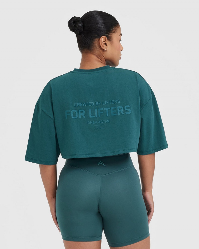 Oner Active Klassische Lifters Graphic Relaxed Crop Laufschuhe T-shirts Blau Türkis | YDBOXAR-14