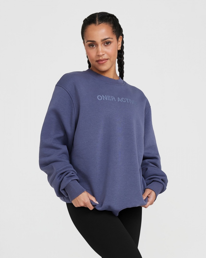 Oner Active Klassische Lounge Oversized Crew Neck Sweatshirts Blau | CTMROEF-78