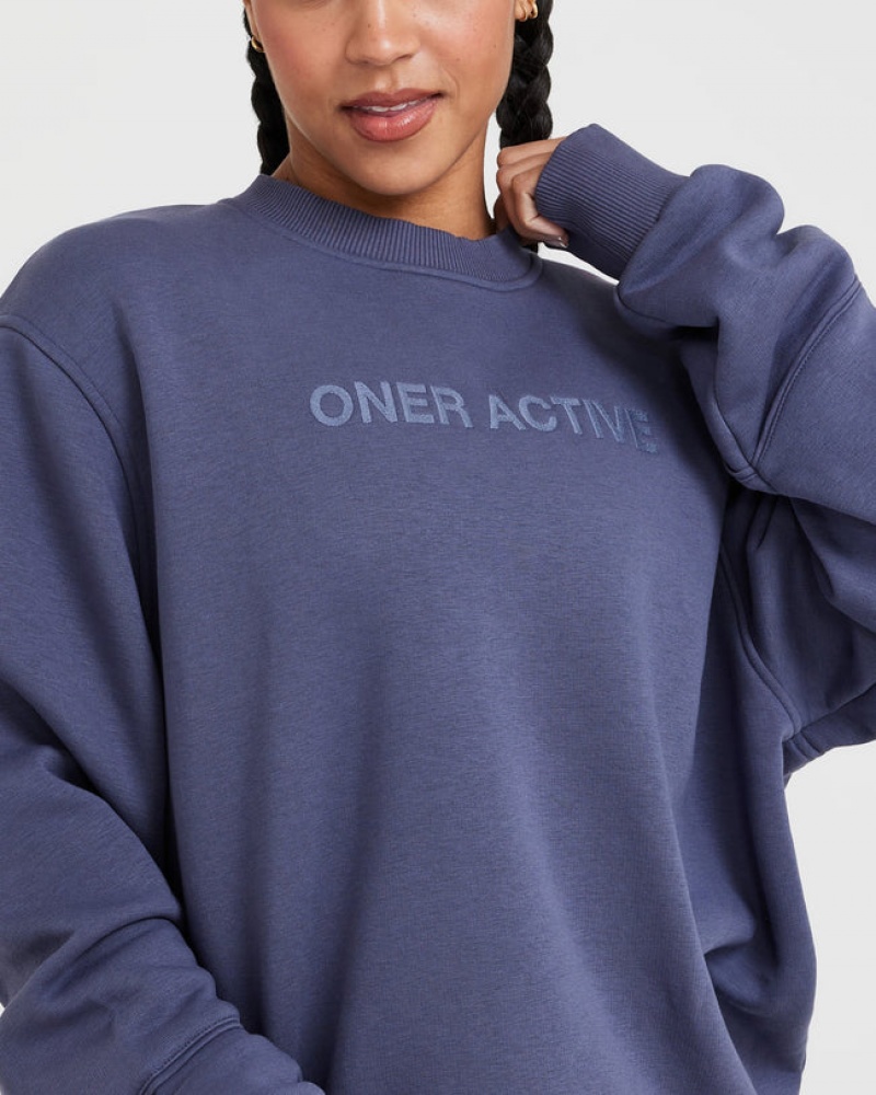 Oner Active Klassische Lounge Oversized Crew Neck Sweatshirts Blau | CTMROEF-78