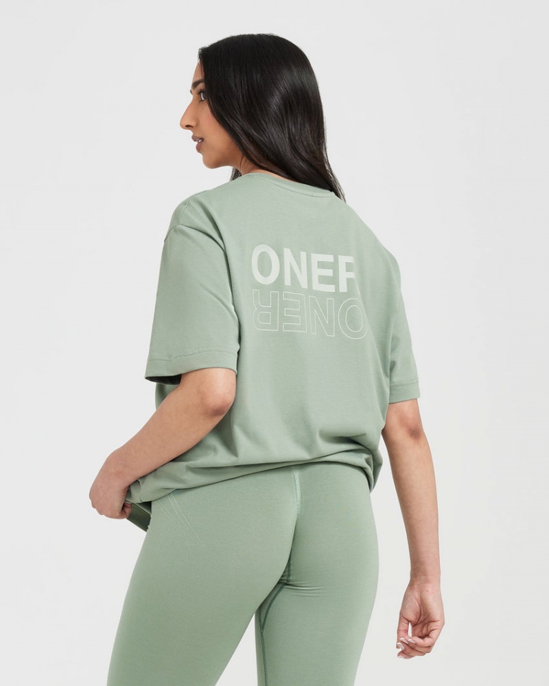 Oner Active Klassische Mirror Graphic Oversized T-shirts Olivgrün | IVJBERK-80